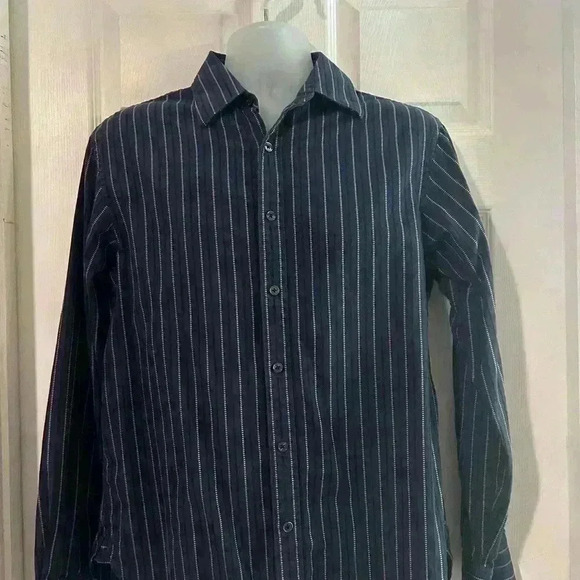 Michael a Kors Dark Blue Striped Button Shirt. Size Medium. Gently used. - Picture 1 of 6